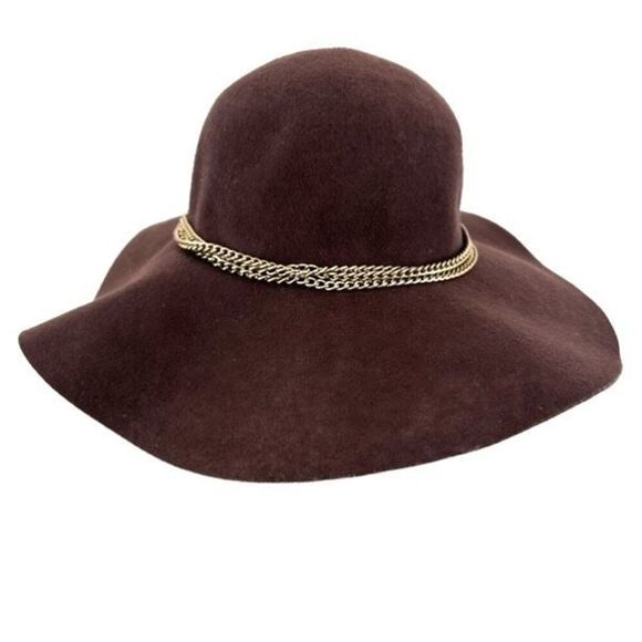 Vintage Y2K Forever 21 Women's Wool Chain Wide Brim Floppy Hat Brown One Size - Picture 2 of 8